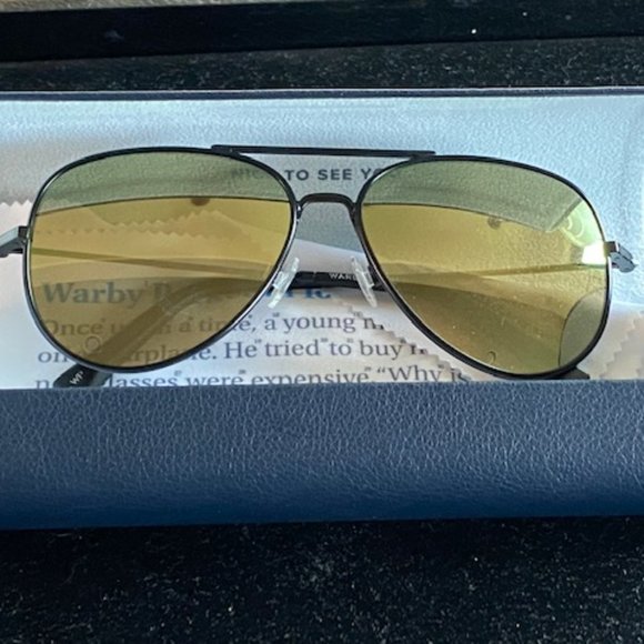 NIB Warby Parker Aviator Style Raider Frame Sunglasses Brushed Ink w/ Case & Box - Picture 2 of 6